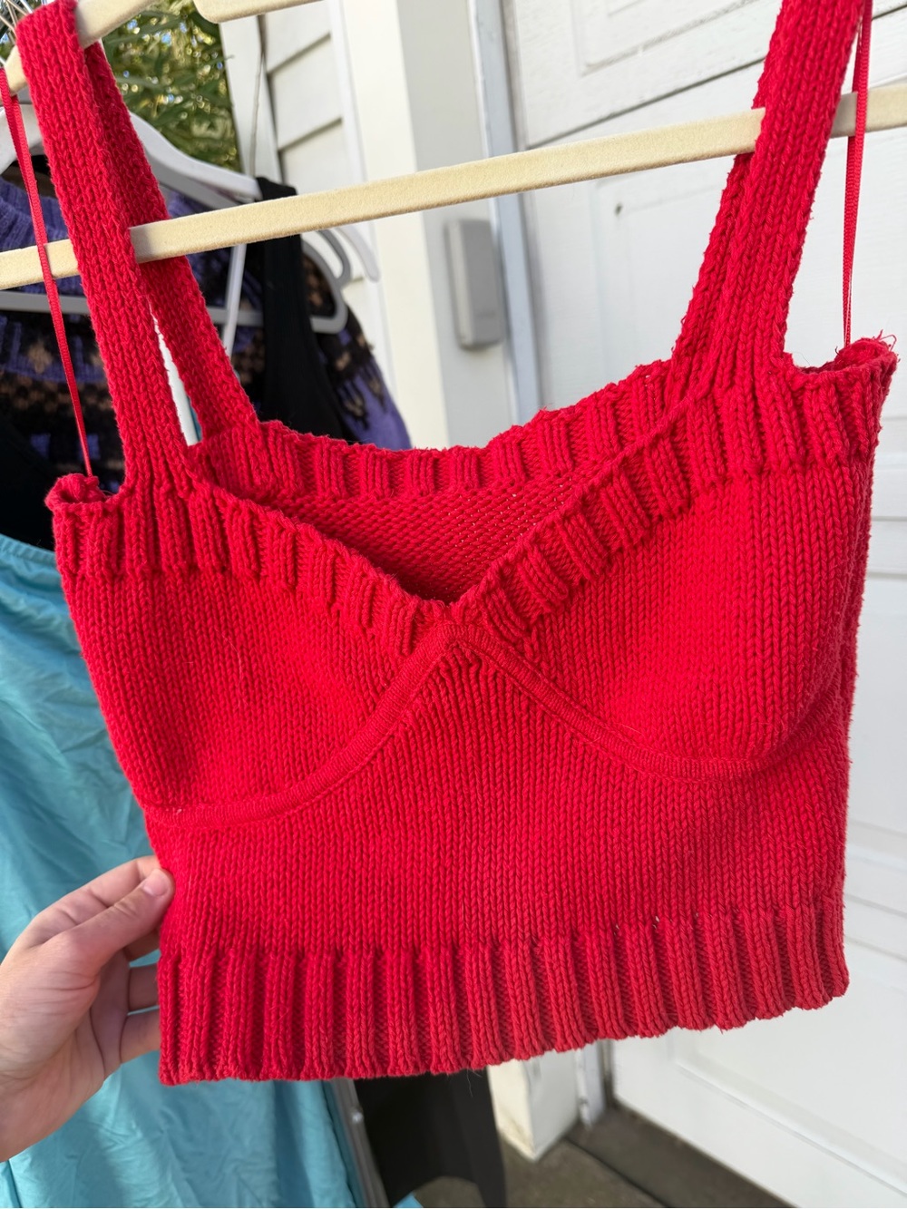 Red Knit Crop Tank Top for Women